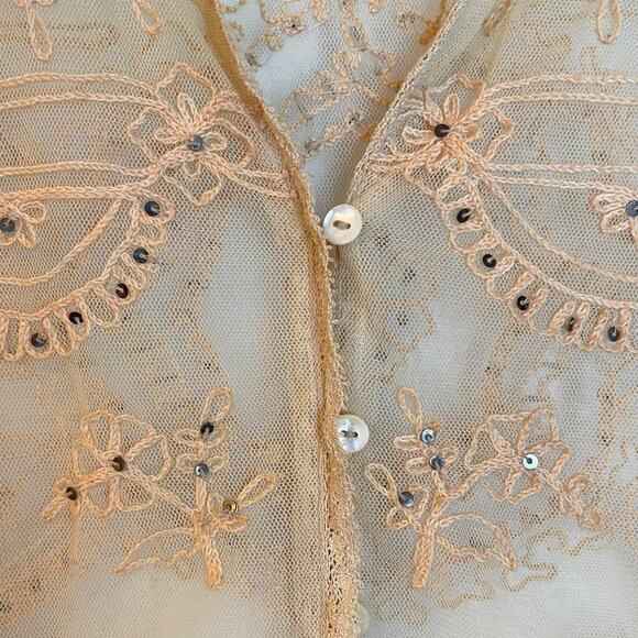 Anthropologie Snak boho fairy sheer mesh embroidered peplum blouse Size 6 - Picture 6 of 8